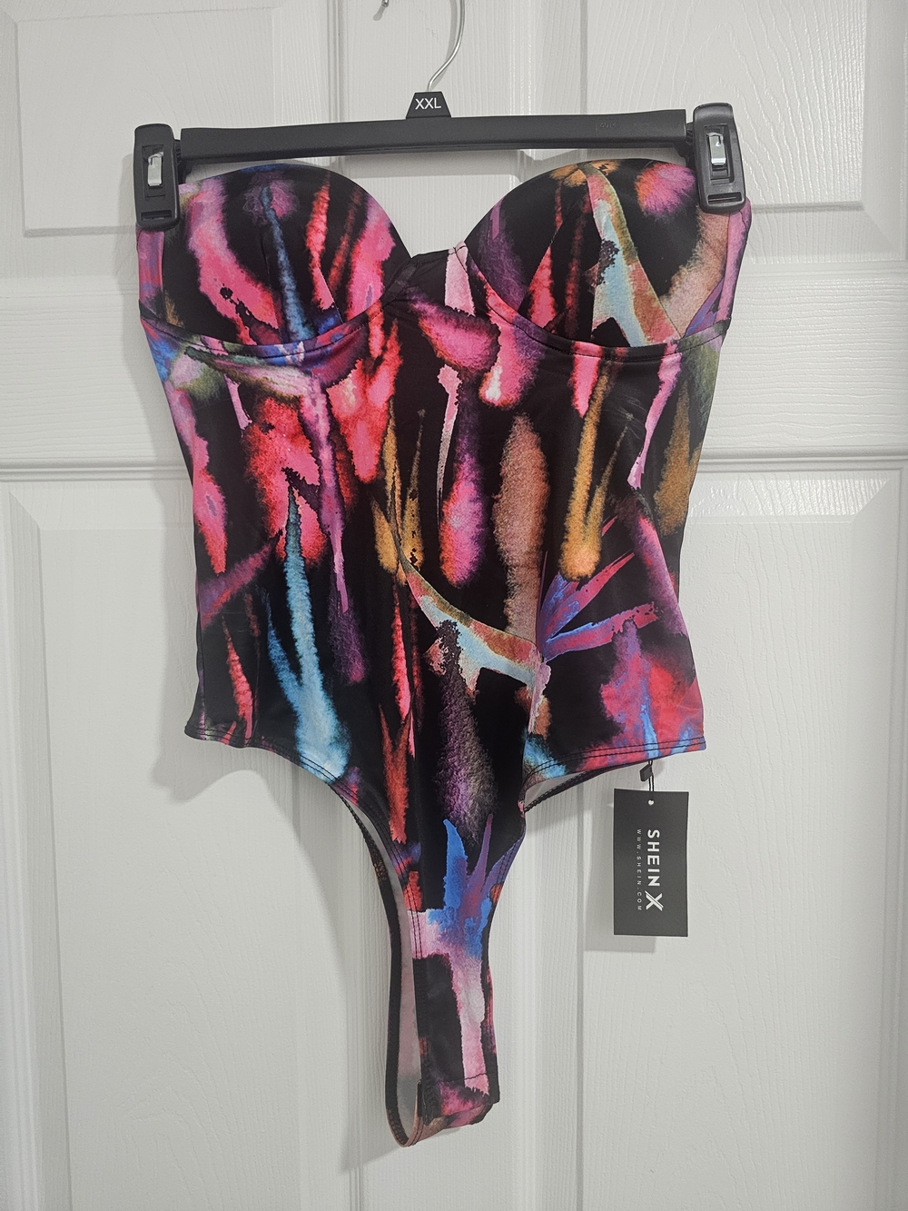 SHEIN Black Multicolor Strapless Bustier One-Piece